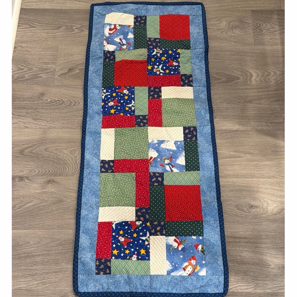 Handmade quilted table runner snowman Christmas